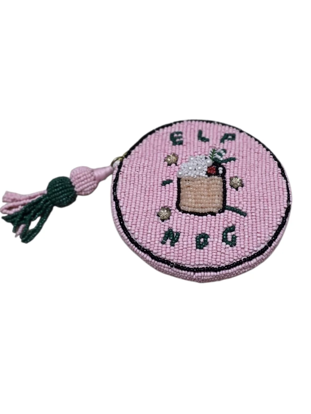 NWT Anthropolgie Nephthys Illustrated Elf Nog Beaded Round Coin Purse - Picture 2 of 9